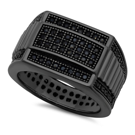 Black Plated Micro-Pave Iced Out Cubic Zirconia Band Ring + Jewelry Polishing Cloth (SKU: BP-RN1010)