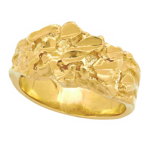 Women's 10mm Textured 14k Yellow Gold Plated Flat Nugget Ring + Gift Box (SKU: GL-LN1-BX)