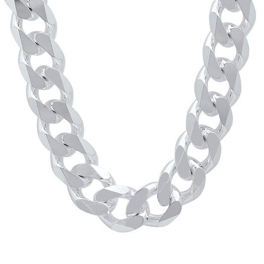 Men's 16.6mm High-Polished .925 Sterling Silver (Nickel Free) Beveled Curb Chain Necklace, 8'-30' (SKU: NC1025)