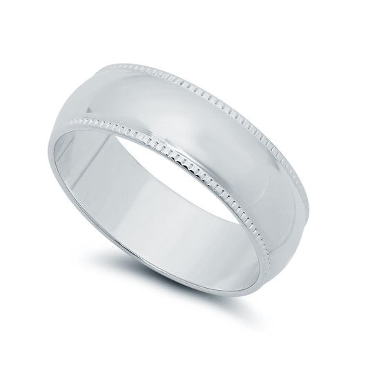 Wide Polished Rhodium Plated Milgrain Edges Wedding Band Ring + Microfiber (SKU: RL-WB3)