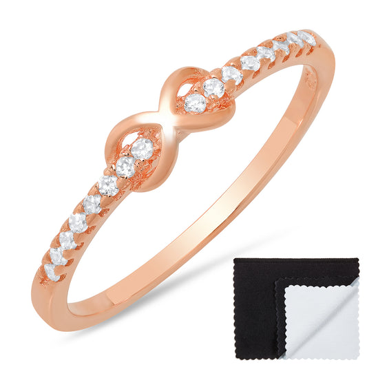 Sterling Silver Rose Gold Plated Infinity Knot Cubic Zirconia Promise Ring + Bonus Cleaning Cloth (SKU: SS-RN1071RG)