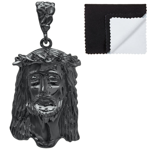 Black Plated Jesus Piece Pendant, 49mm x 27mm (⅞ inches' x ')