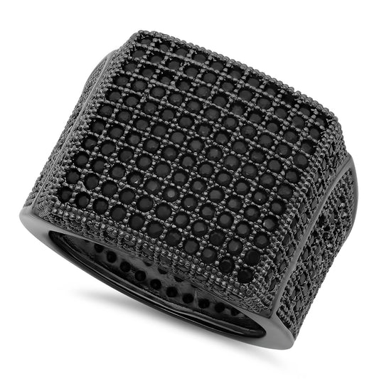 Black Plated Micro-Pave Iced Out Cubic Zirconia Square Top Ring