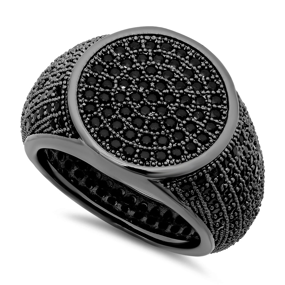 Black Plated Micro-Pave Iced Out Cubic Zirconia Round Top Ring