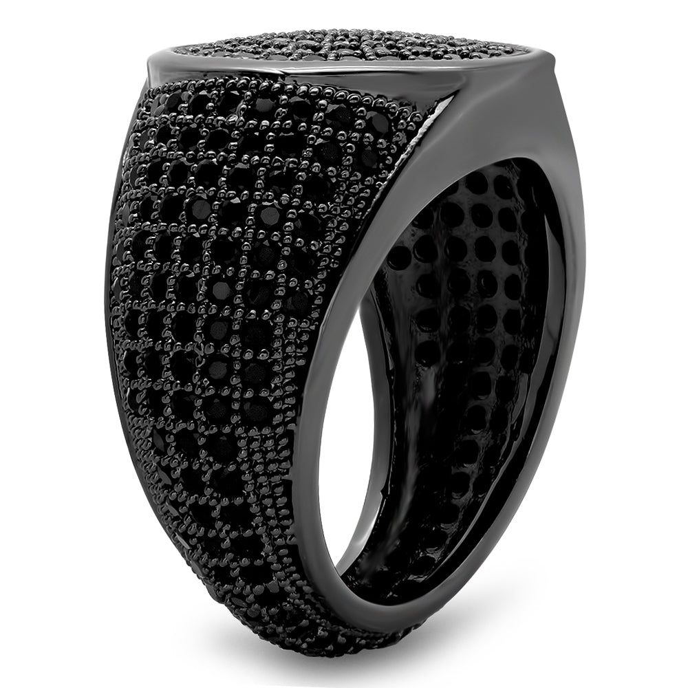 Black Plated Micro-Pave Iced Out Cubic Zirconia Round Top Ring