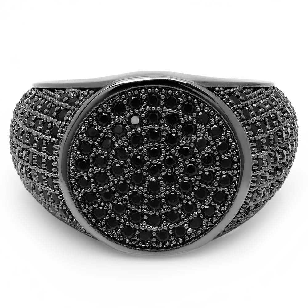 Black Plated Micro-Pave Iced Out Cubic Zirconia Round Top Ring