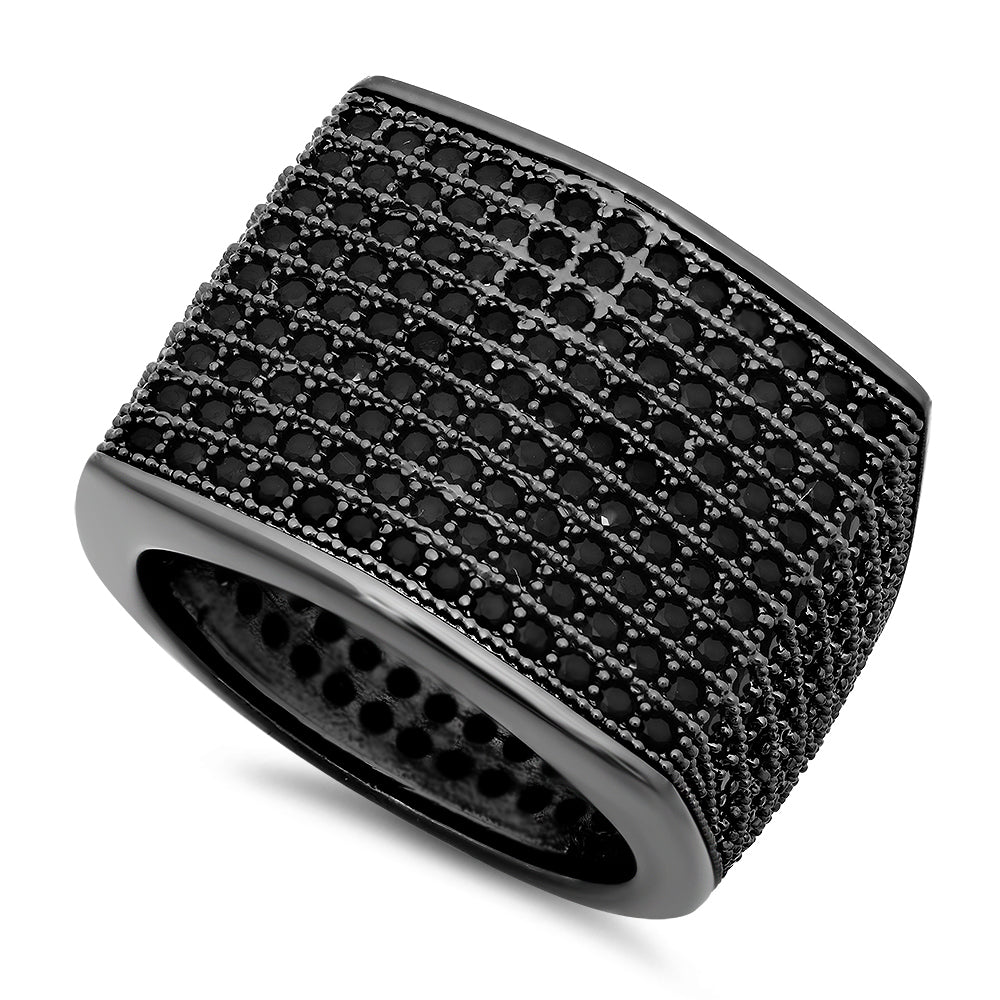 Black Plated Micro-Pave Iced Out Cubic Zirconia Square Top Ring