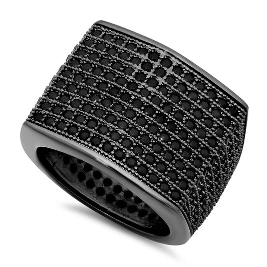 Black Plated Micro-Pave Iced Out Cubic Zirconia Square Top Ring