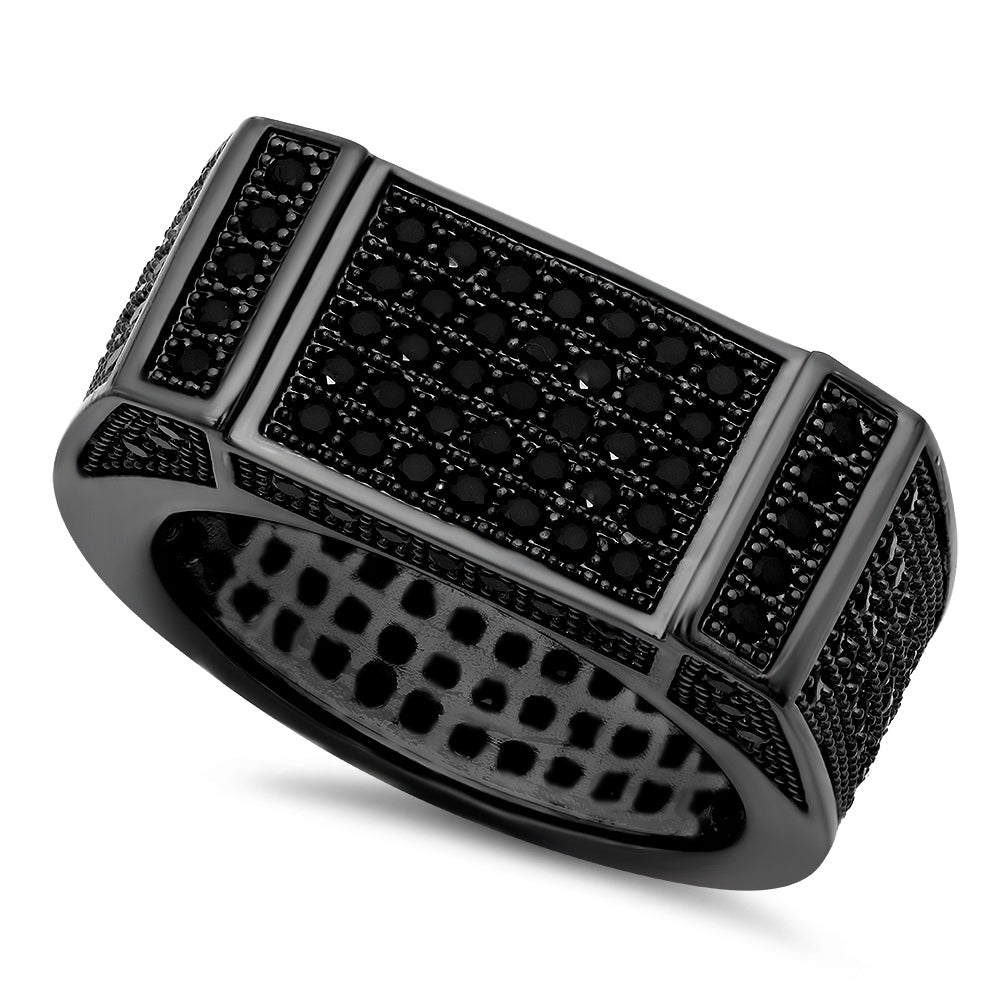 Black Plated Micro-Pave Iced Out Cubic Zirconia Band Ring