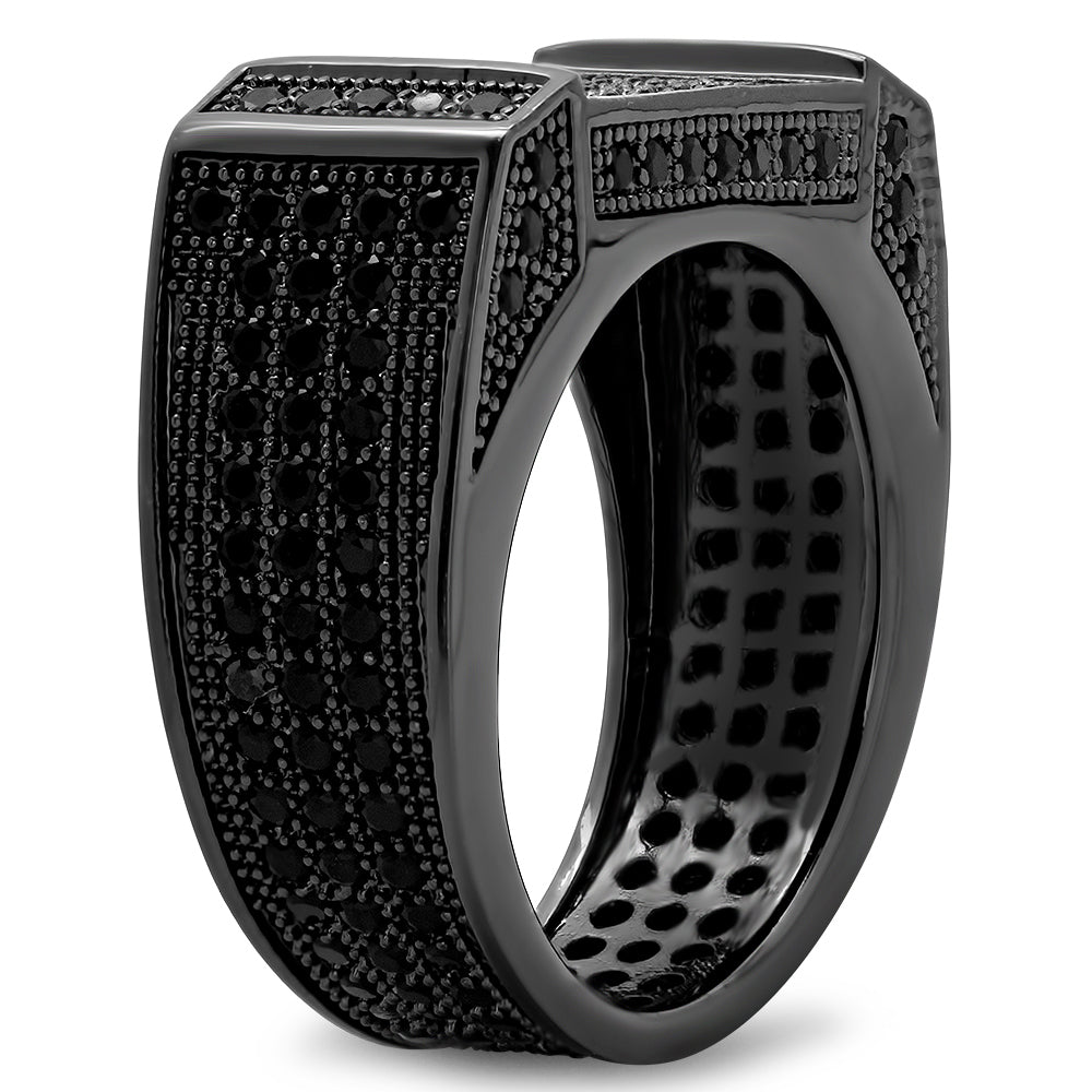 Black Plated Micro-Pave Iced Out Cubic Zirconia Band Ring