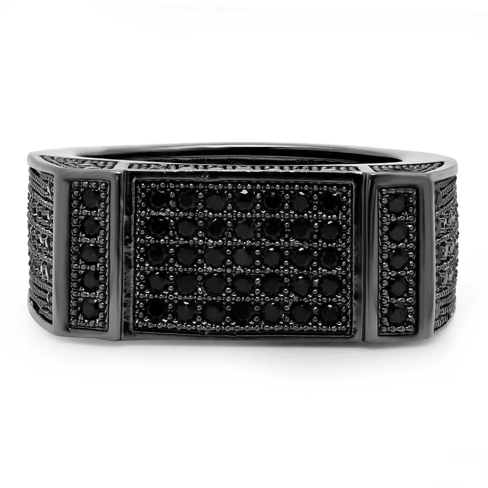 Black Plated Micro-Pave Iced Out Cubic Zirconia Band Ring