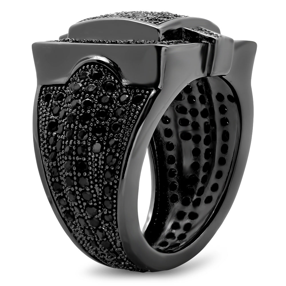 Black Plated Square Micro-Pave Iced Out Cubic Zirconia Hip Hop Ring