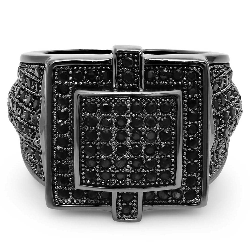 Black Plated Square Micro-Pave Iced Out Cubic Zirconia Hip Hop Ring