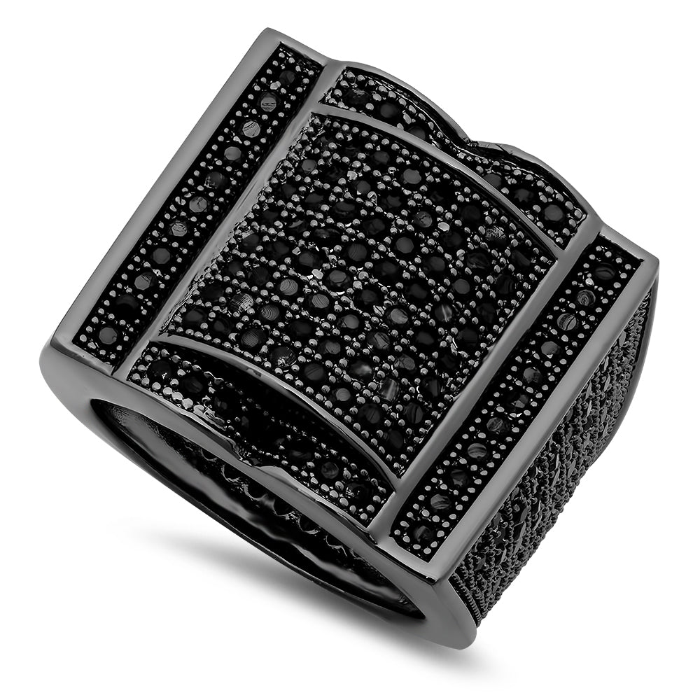 Black Plated Micro-Pave Iced Out Cubic Zirconia Hip Hop Ring