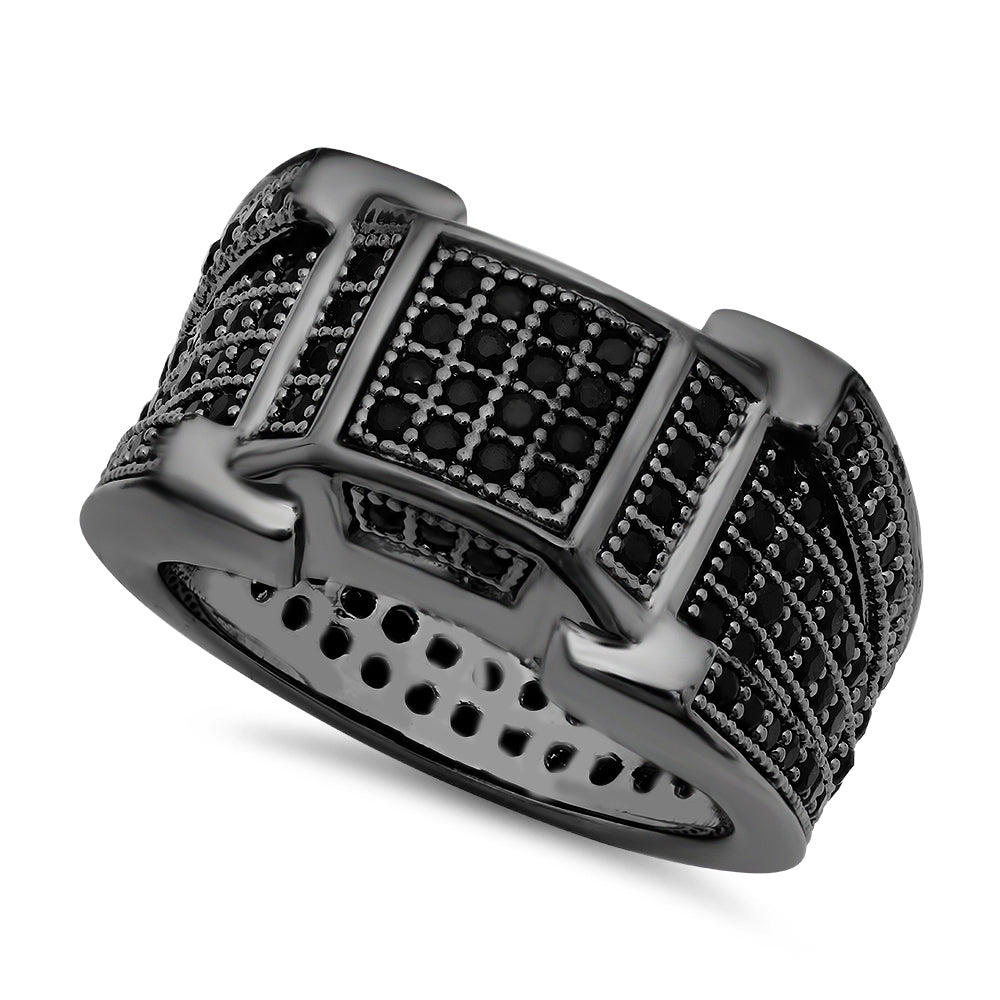 Black Plated Micro-Pave Iced Out Cubic Zirconia Band Ring