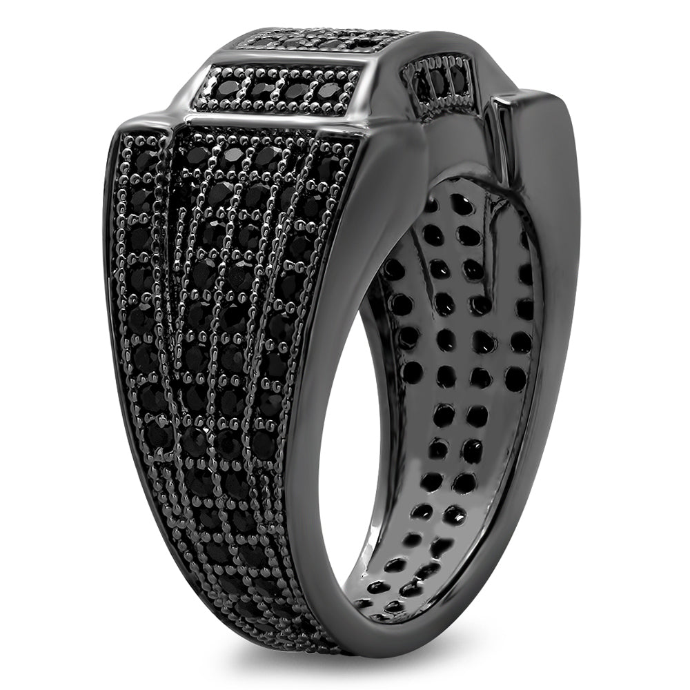 Black Plated Micro-Pave Iced Out Cubic Zirconia Band Ring