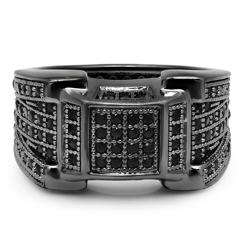 Black Plated Micro-Pave Iced Out Cubic Zirconia Band Ring