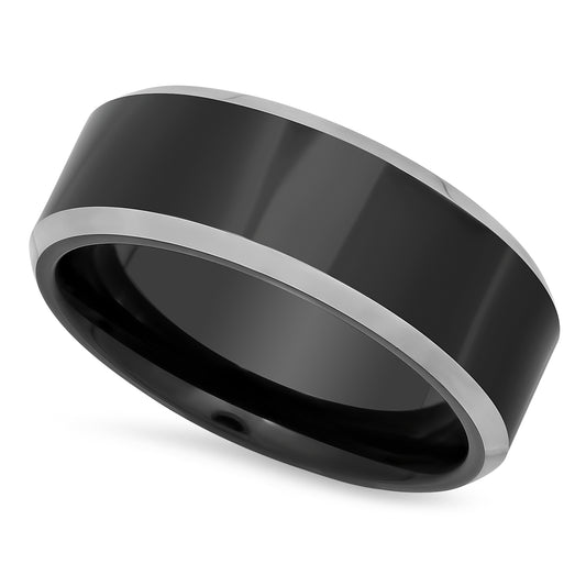 Two-Tone Cobalt & Black Plated 7mm Comfort Fit Wedding Ring + Jewelry Polishing Cloth (SKU: CB-RN1003)