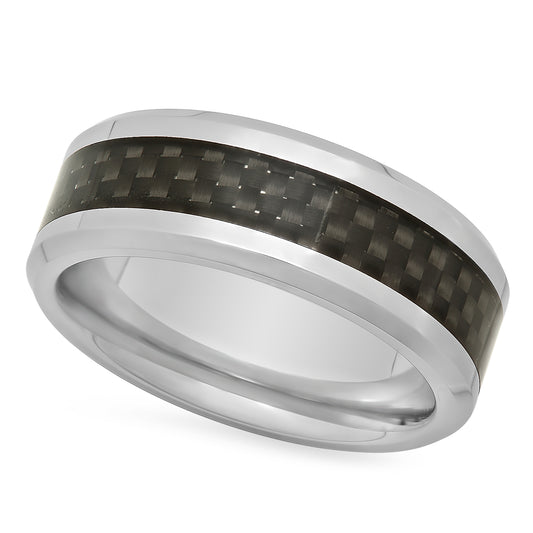 Cobalt 6.8mm Comfort Fit Ring with Black Carbon Fiber Inlay + Microfiber