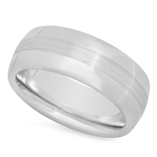 Cobalt 8mm Domed Comfort Fit Wedding Ring with Brushed Center + Microfiber