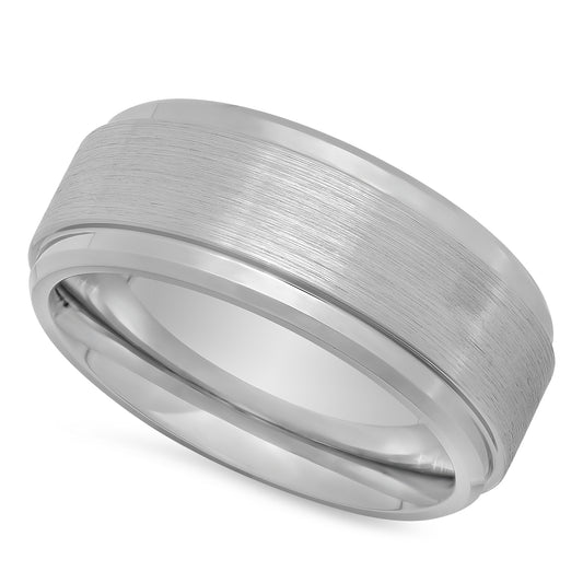 Brushed Cobalt 7mm Comfort Fit Wedding Ring w/Polished Step Edges + Microfiber