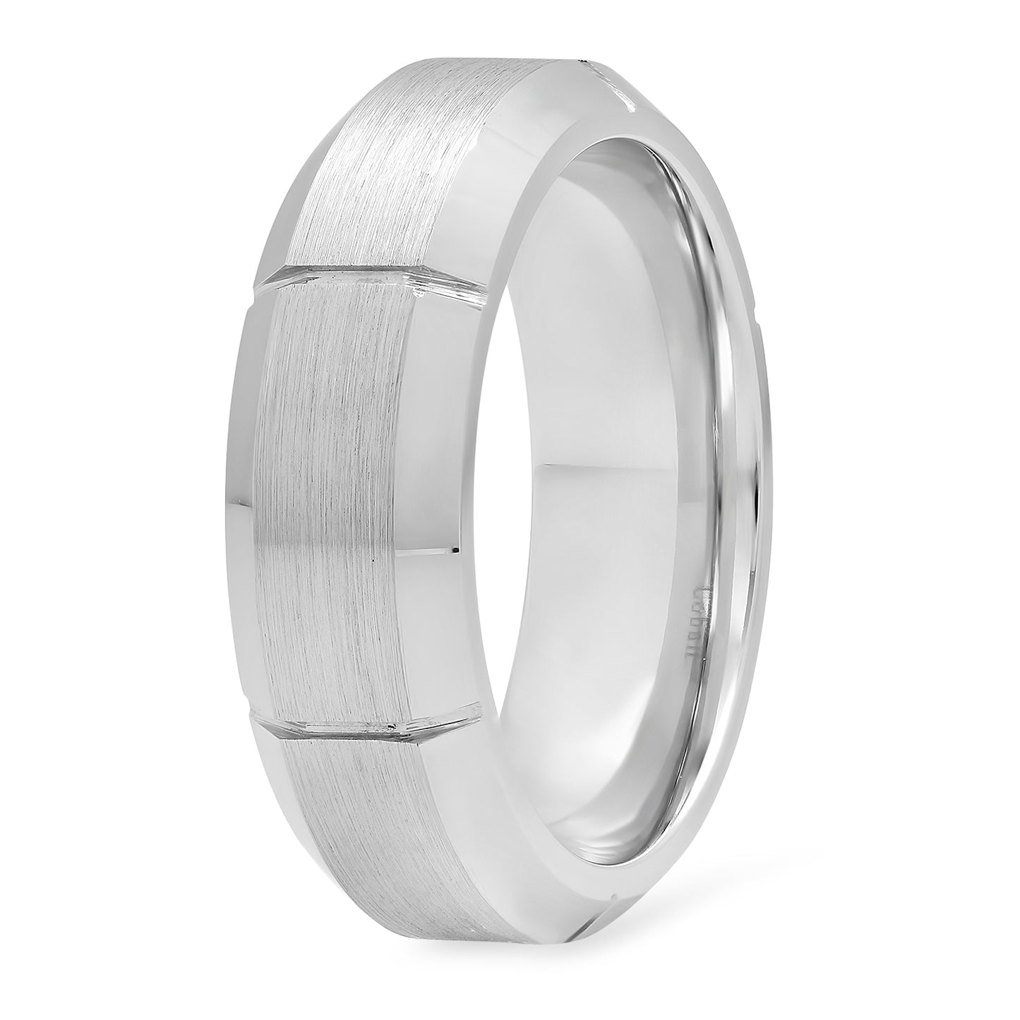 Cobalt 8mm Comfort Fit Ring w/Brushed Center & Vertical Grooves + Microfiber