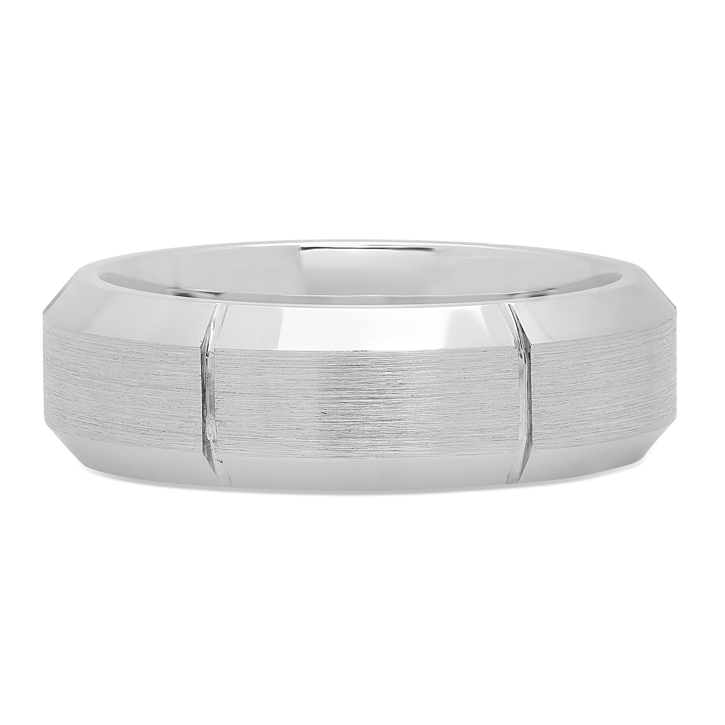 Cobalt 8mm Comfort Fit Ring w/Brushed Center & Vertical Grooves + Microfiber