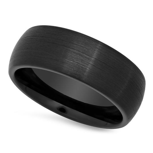 Black Enamel Plated Cobalt 8mm Domed Comfort Fit Wedding Ring + Microfiber