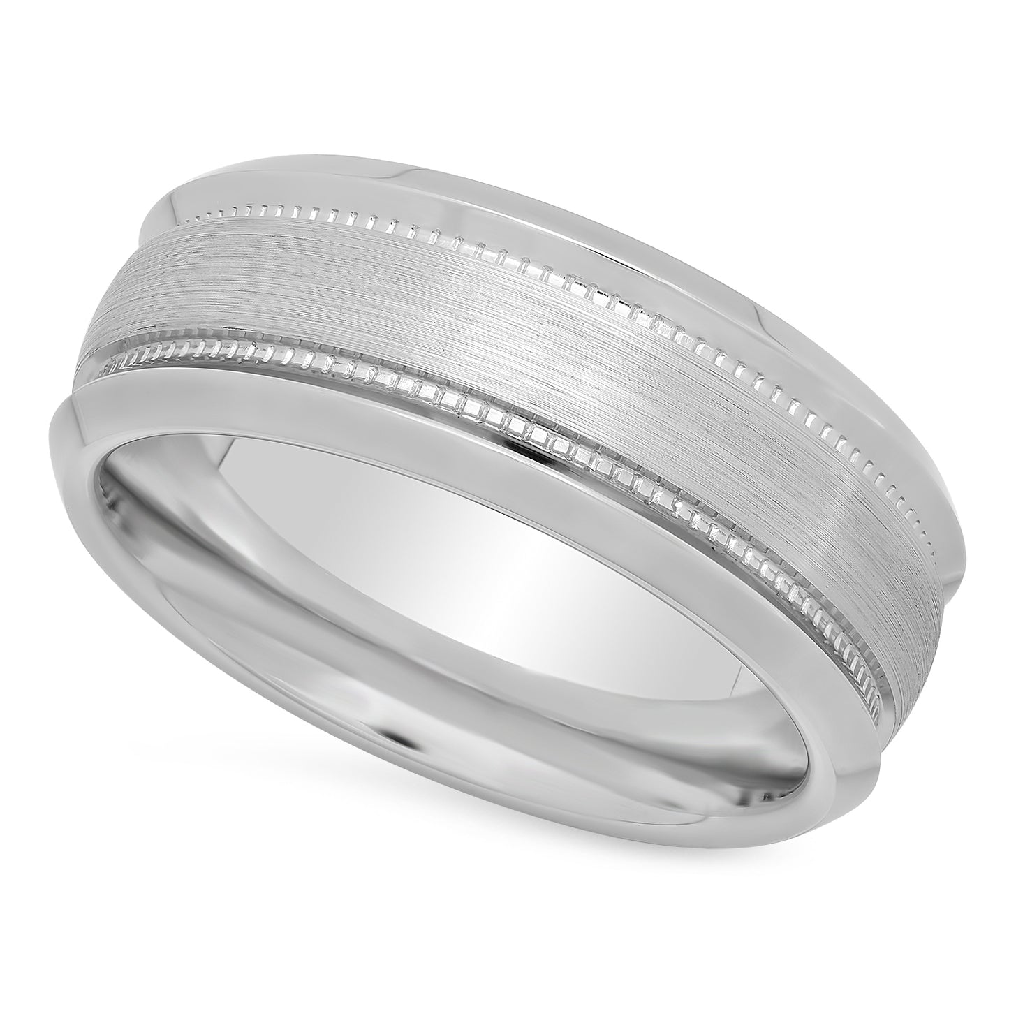 Brushed Cobalt 8mm Comfort Fit Wedding Ring w/Milgrain Grooves + Microfiber