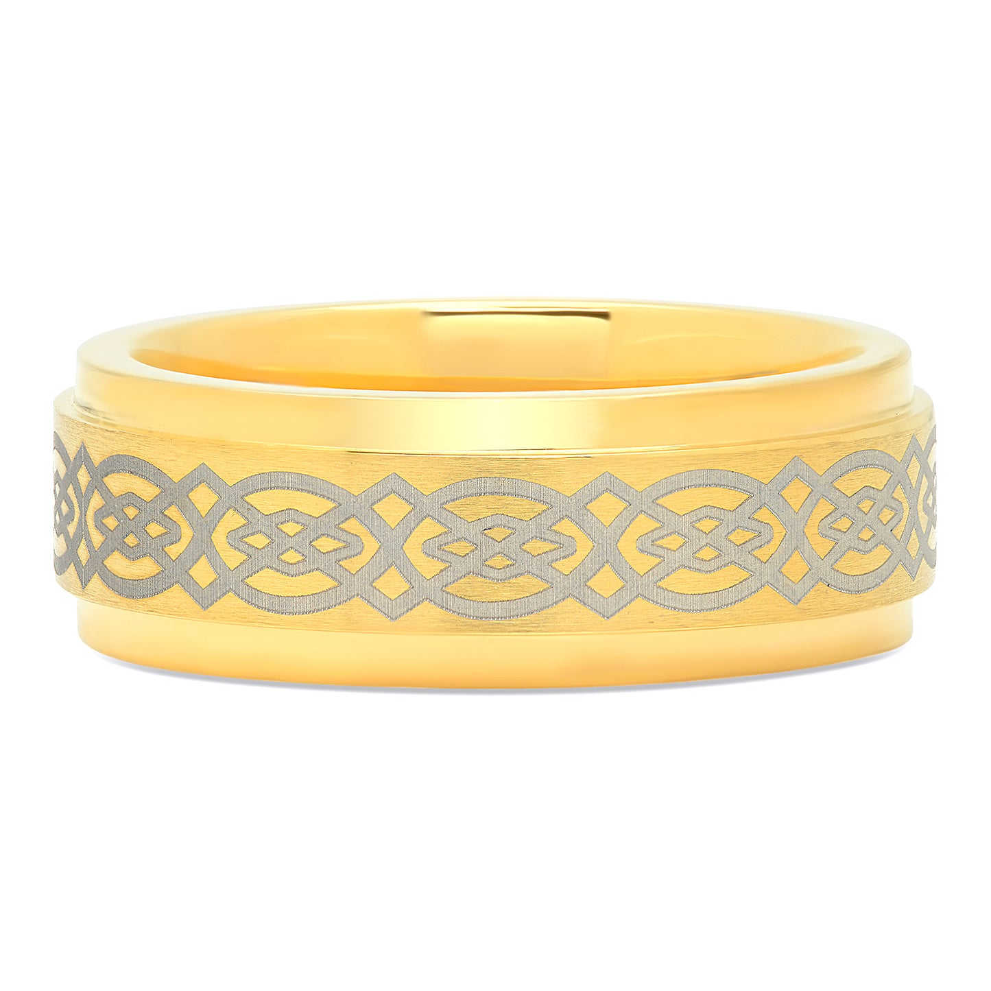 Gold Plated Cobalt 8mm Comfort Fit Ring w/Engraved Celtic Knot Pattern + Microfiber