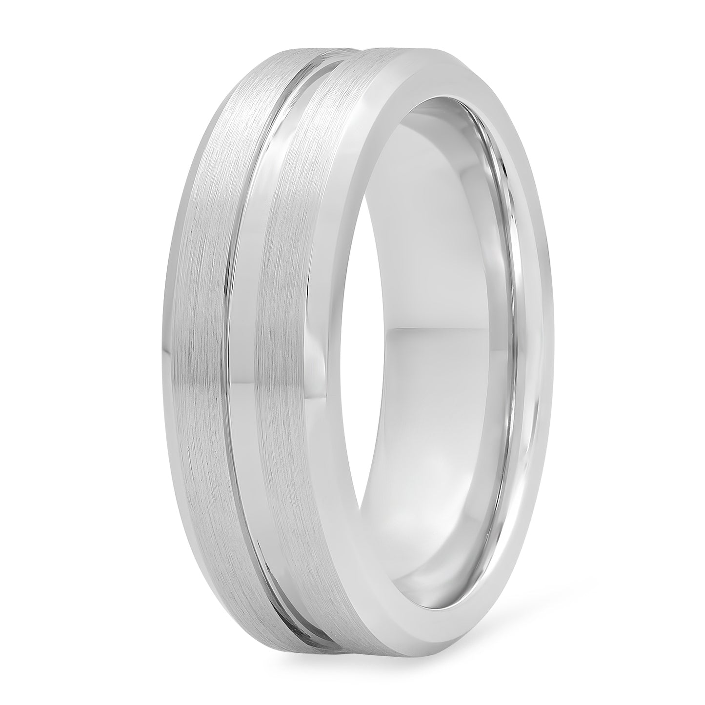 Brushed Cobalt 6.9mm Comfort Fit Ring w/Polished Center Groove + Microfiber