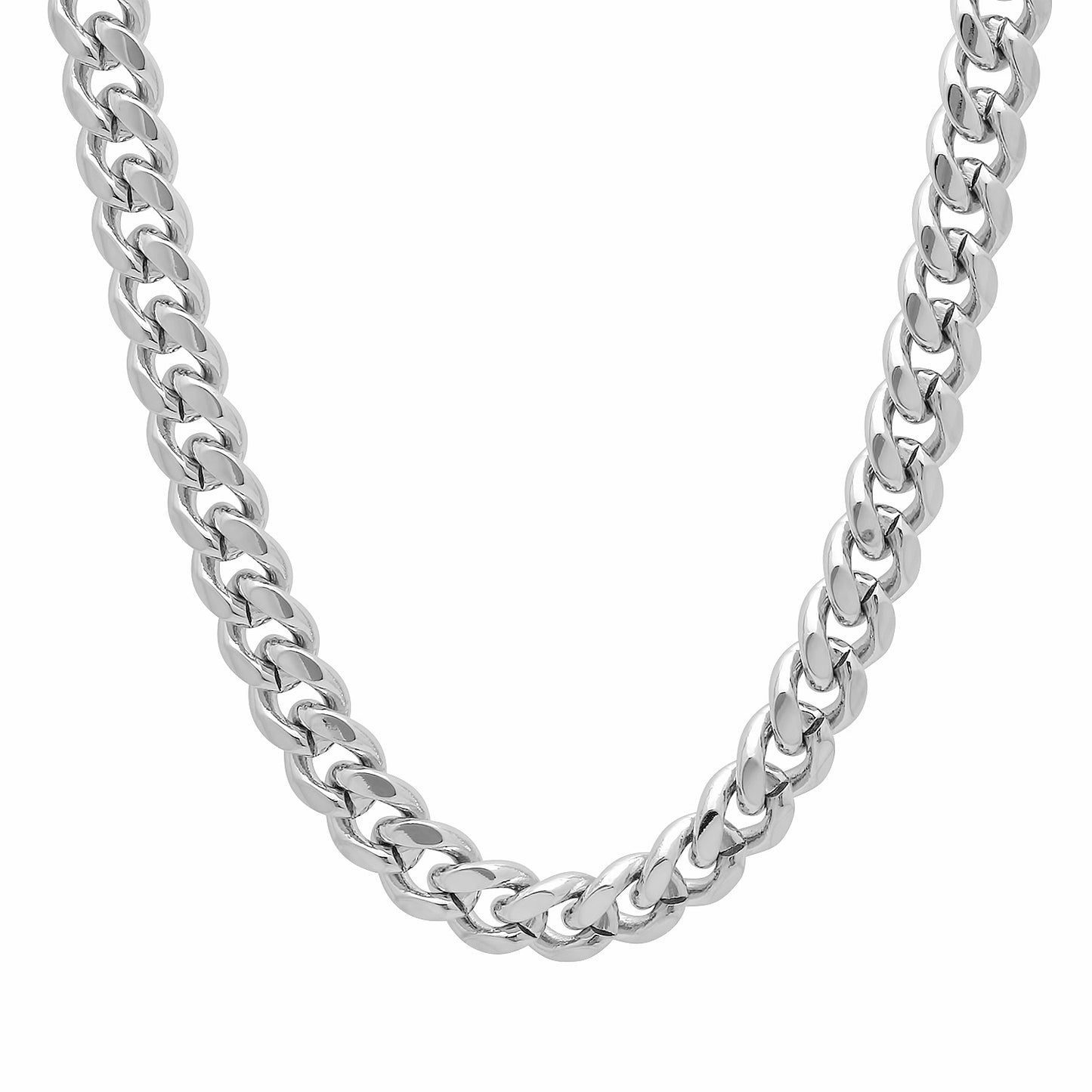 9mm Rhodium Plated Flat Cuban Link Curb Chain Necklace