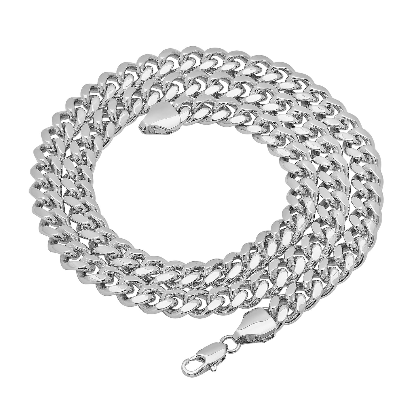 9mm Rhodium Plated Flat Cuban Link Curb Chain Necklace