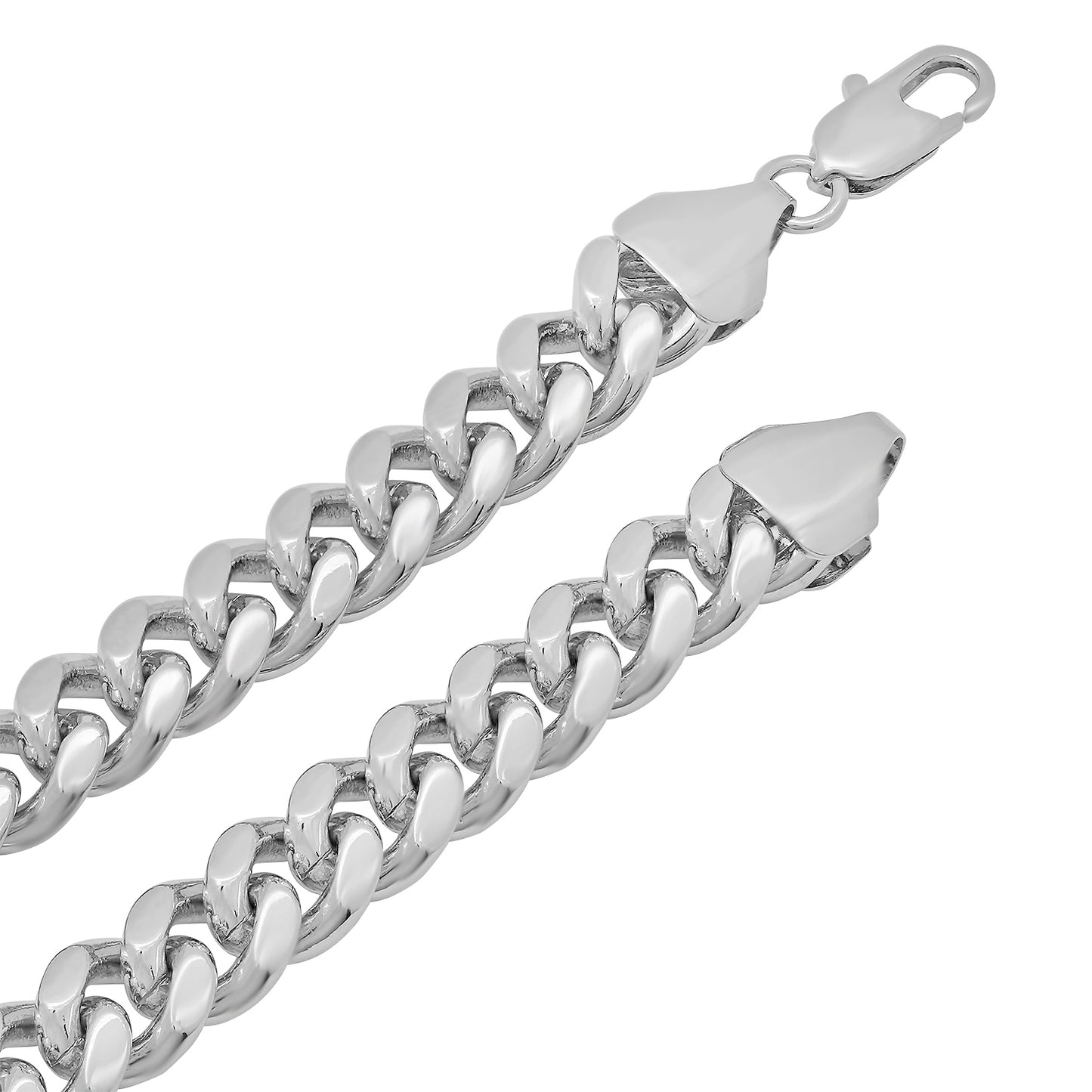 9mm Rhodium Plated Flat Cuban Link Curb Chain Necklace