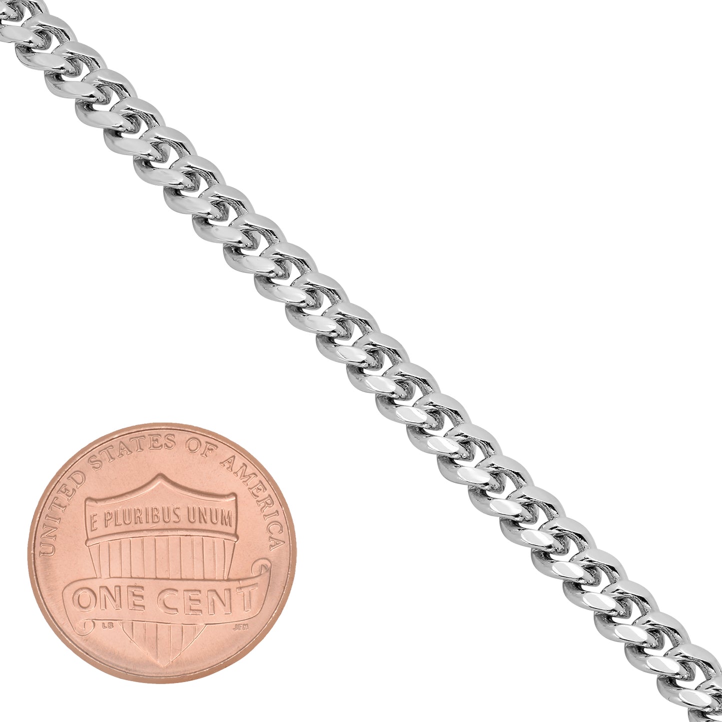 9mm Rhodium Plated Flat Cuban Link Curb Chain Necklace