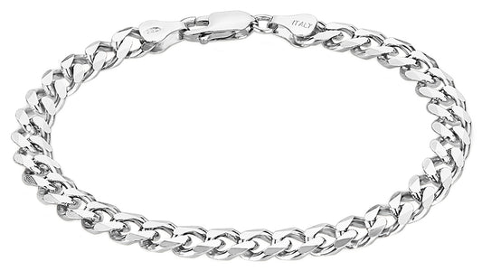 6.5mm Rhodium Plated Silver Flat Curb Chain Bracelet