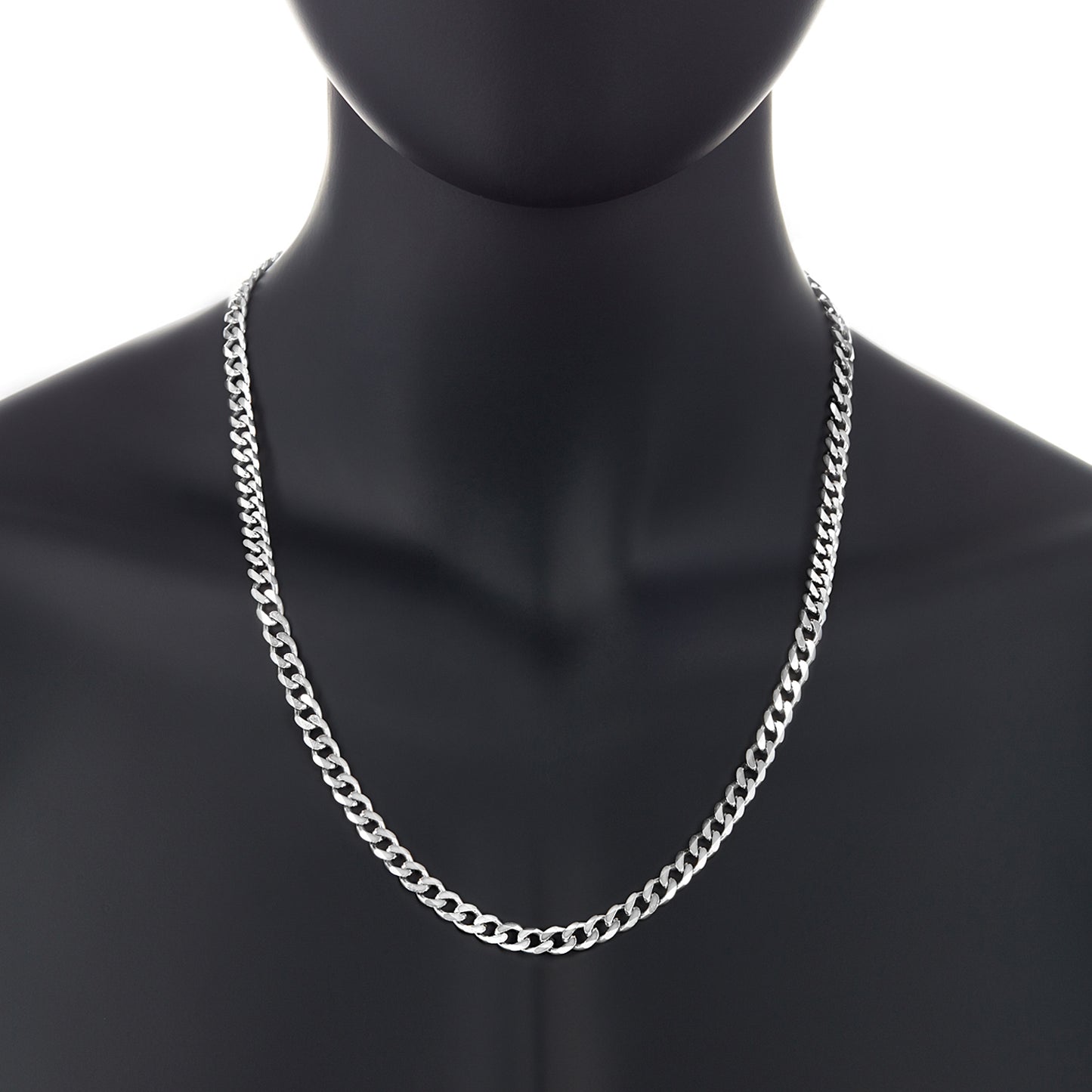 Men's 6.5mm Solid .925 Sterling Silver Beveled Curb Chain Necklace + Gift Box