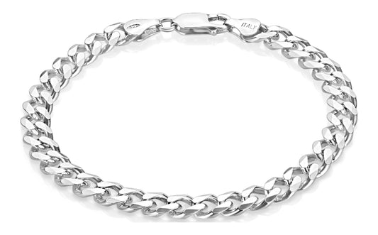 6.5mm Oxidized .925 Sterling Silver Silver Flat Curb Chain Bracelet