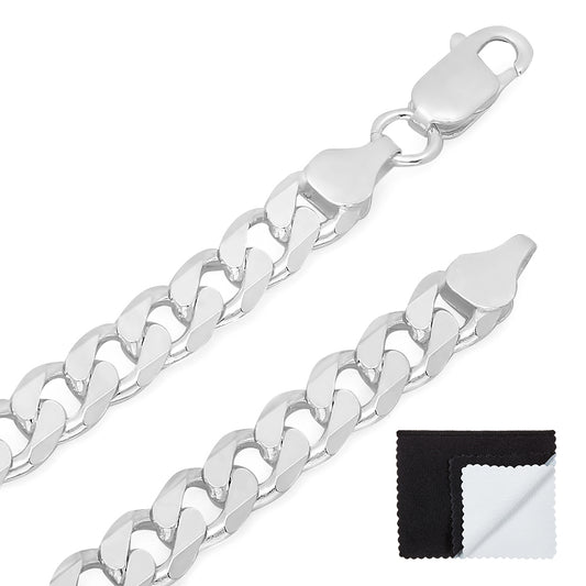 Men's 6.5mm Solid .925 Sterling Silver Beveled Curb Chain Necklace + Gift Box