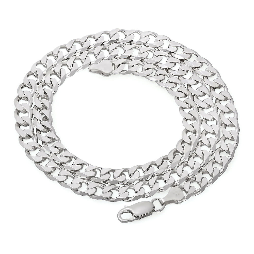 Men's 6.5mm Solid .925 Sterling Silver Beveled Curb Chain Necklace + Gift Box