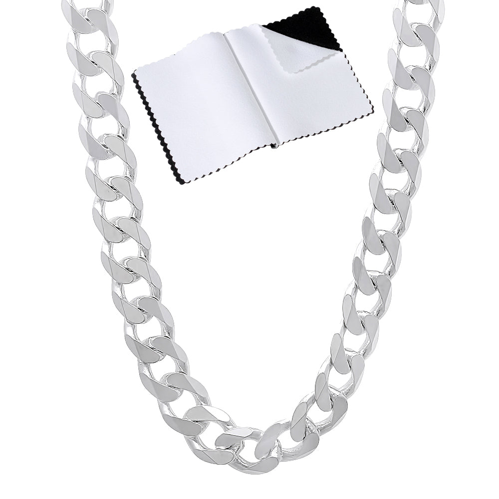 Men's 6.5mm Solid .925 Sterling Silver Beveled Curb Chain Necklace + Gift Box