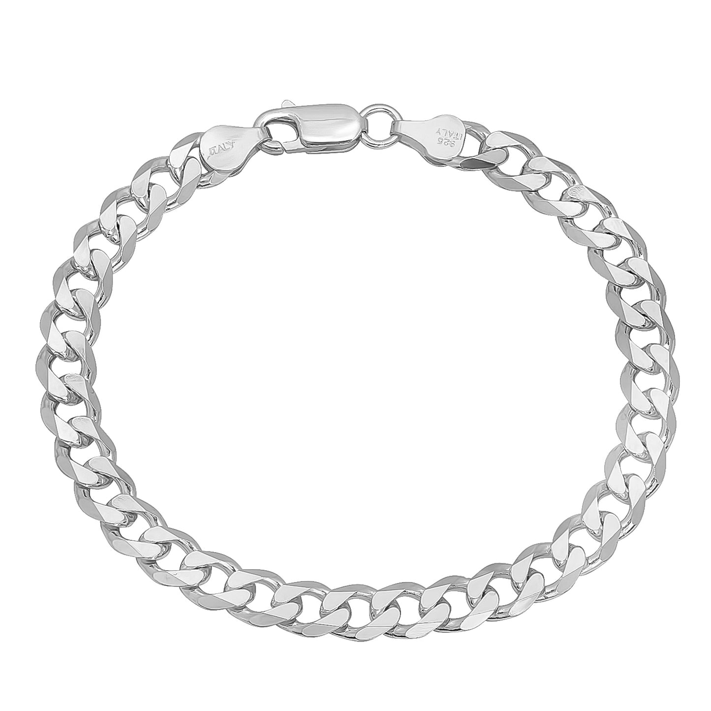 3mm-16mm Solid .925 Sterling Silver Italian Beveled Curb Chain Bracelet