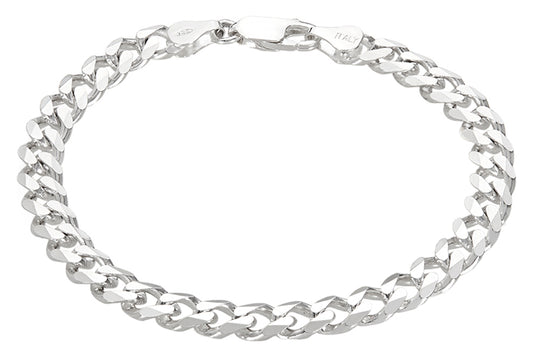 3mm-16mm Solid .925 Sterling Silver Italian Beveled Curb Chain Bracelet