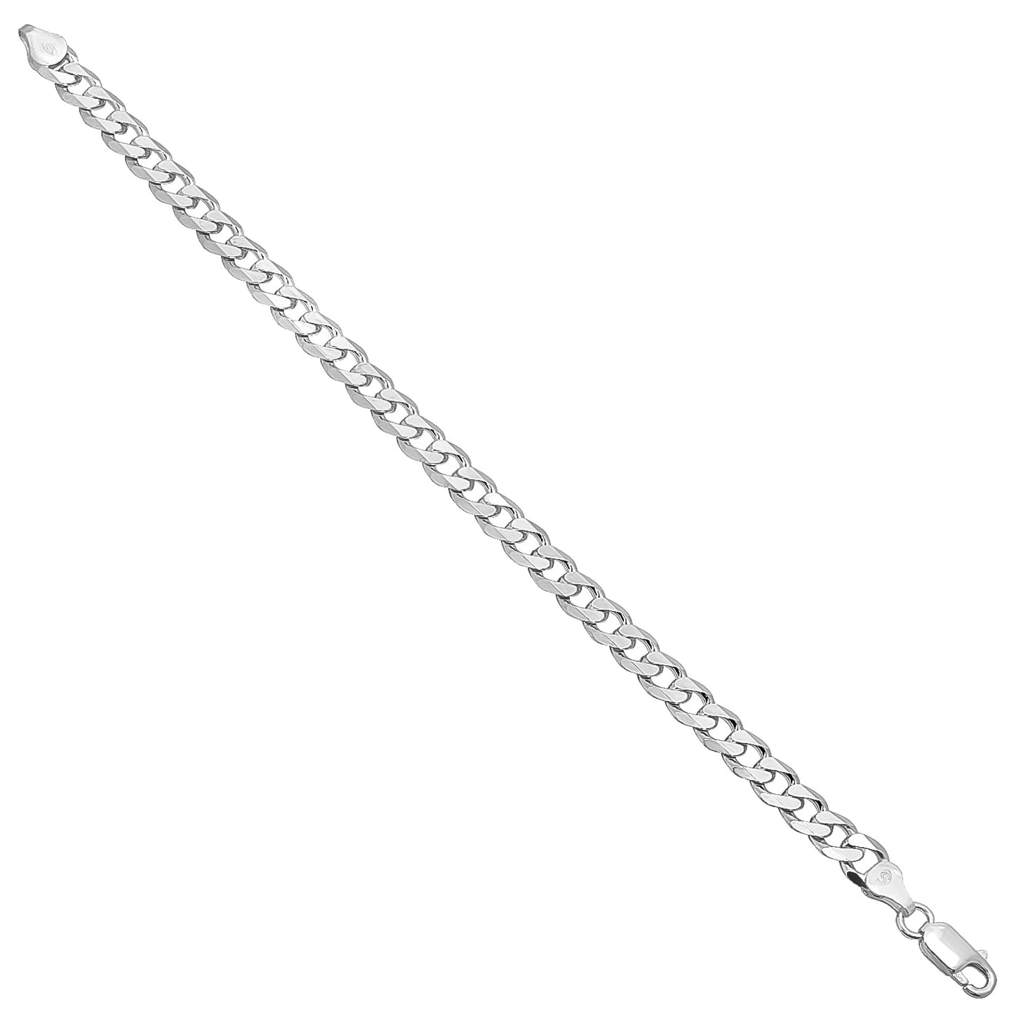 Men's 6.5mm Solid .925 Sterling Silver Beveled Curb Chain Necklace + Gift Box