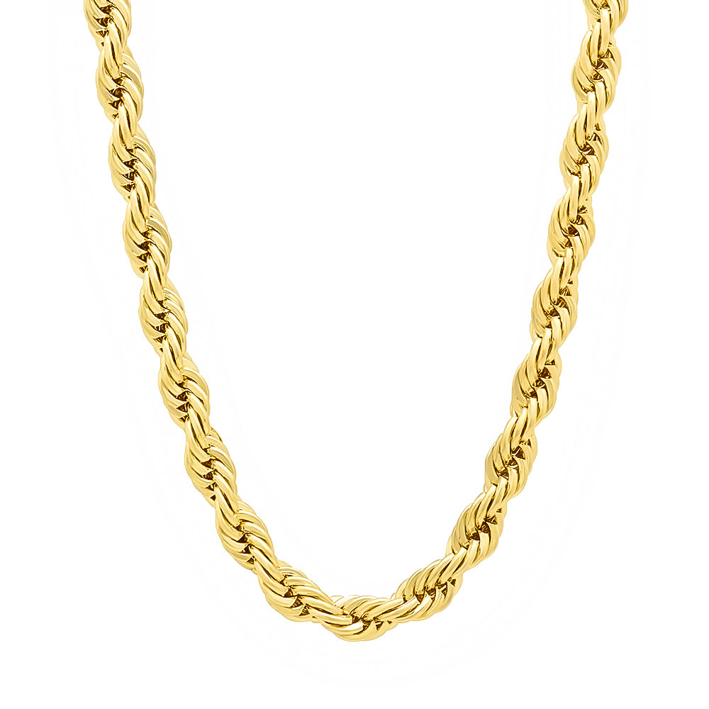 5mm 14k Yellow Gold Plated Twisted Rope Chain Necklace + Gift Box