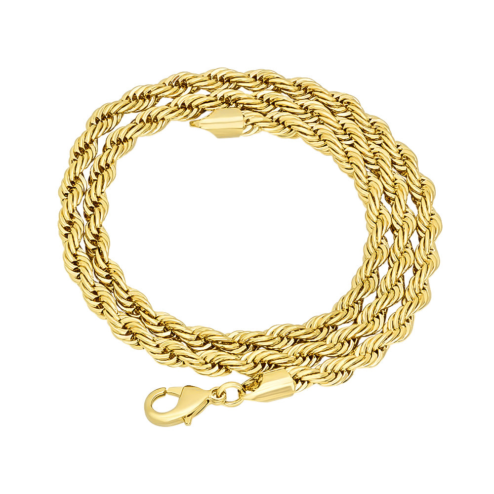 5mm 14k Yellow Gold Plated Twisted Rope Chain Necklace + Gift Box