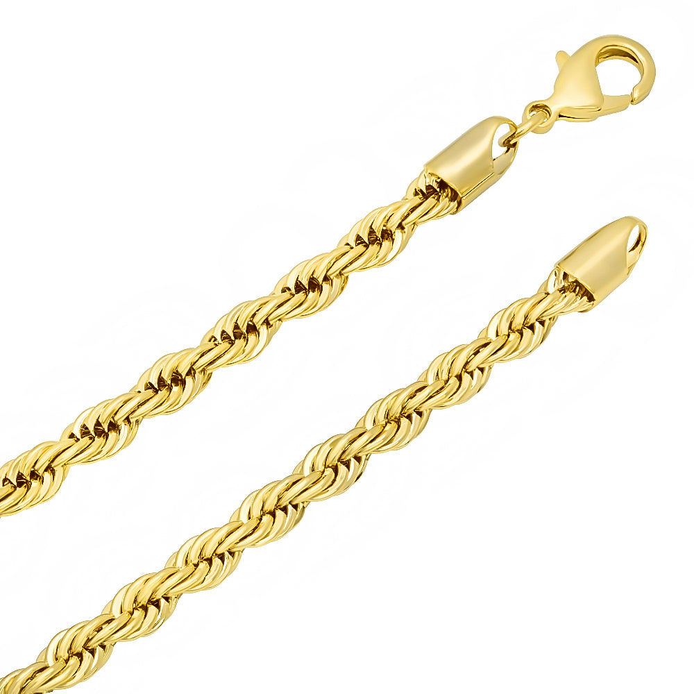 5mm 14k Yellow Gold Plated Twisted Rope Chain Necklace + Gift Box