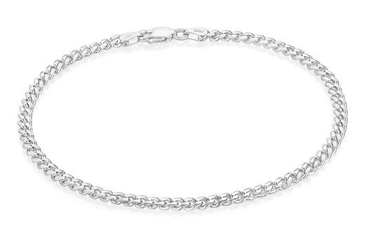 3.5mm Rhodium Plated Silver Flat Curb Chain Bracelet