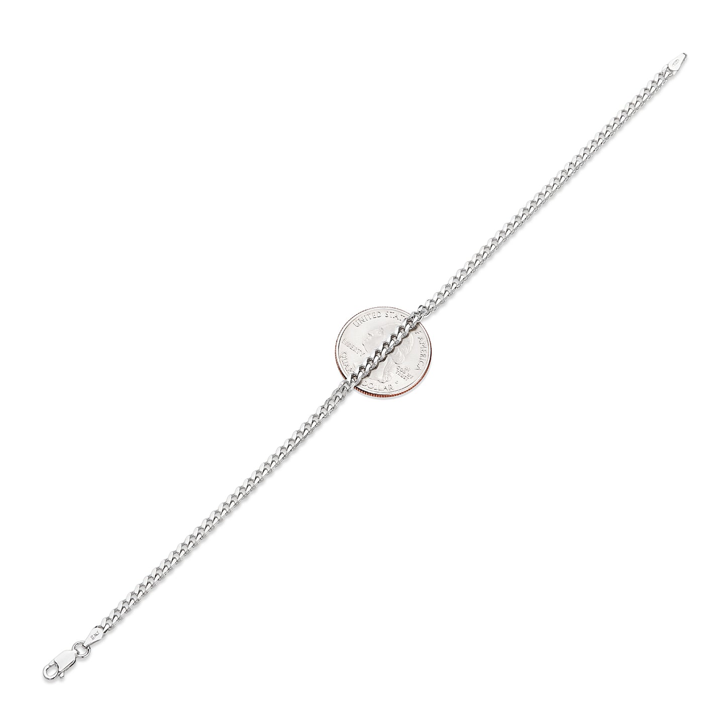 3.5mm Rhodium Plated Silver Flat Curb Chain Bracelet