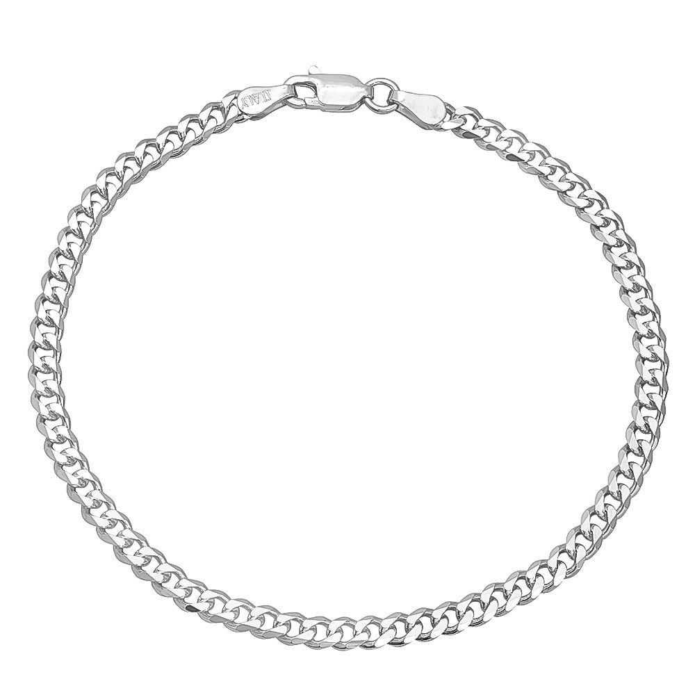 3mm-16mm Solid .925 Sterling Silver Italian Beveled Curb Chain Bracelet